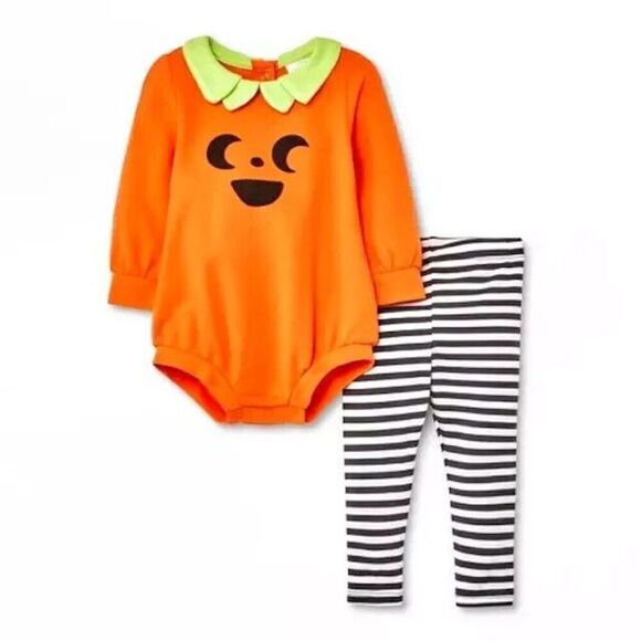 Baby Cat & Jack Halloween Pumpkin 2 Piece Set Pant Bodysuit 12M - Picture 1 of 3